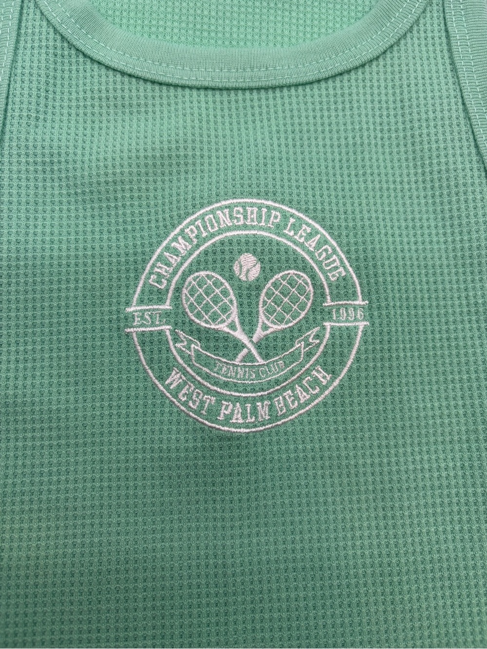 Garage Green Waffle-Knit Cropped Tank with Tennis Graphic - Picture 3 of 4